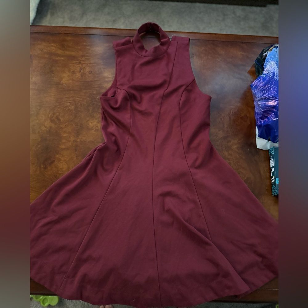 Free People Mock Neck Sleevless Skater Dress Burgandy Size L, Fits Like a XS